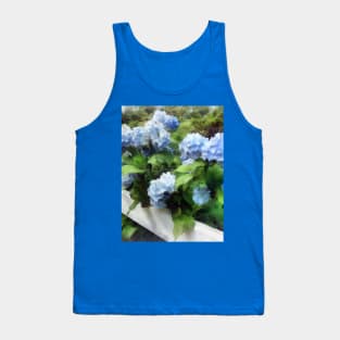 Hydrangea - Blue Hydrangea on White Fence Tank Top